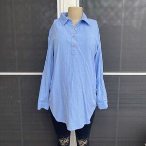 Soft Surroundings Light Blue Pullover‎ Blouse Wooden Buttons Size Small